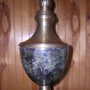 Metal Urn - Brass-tone Cover with Marbled Green Base-Vintage